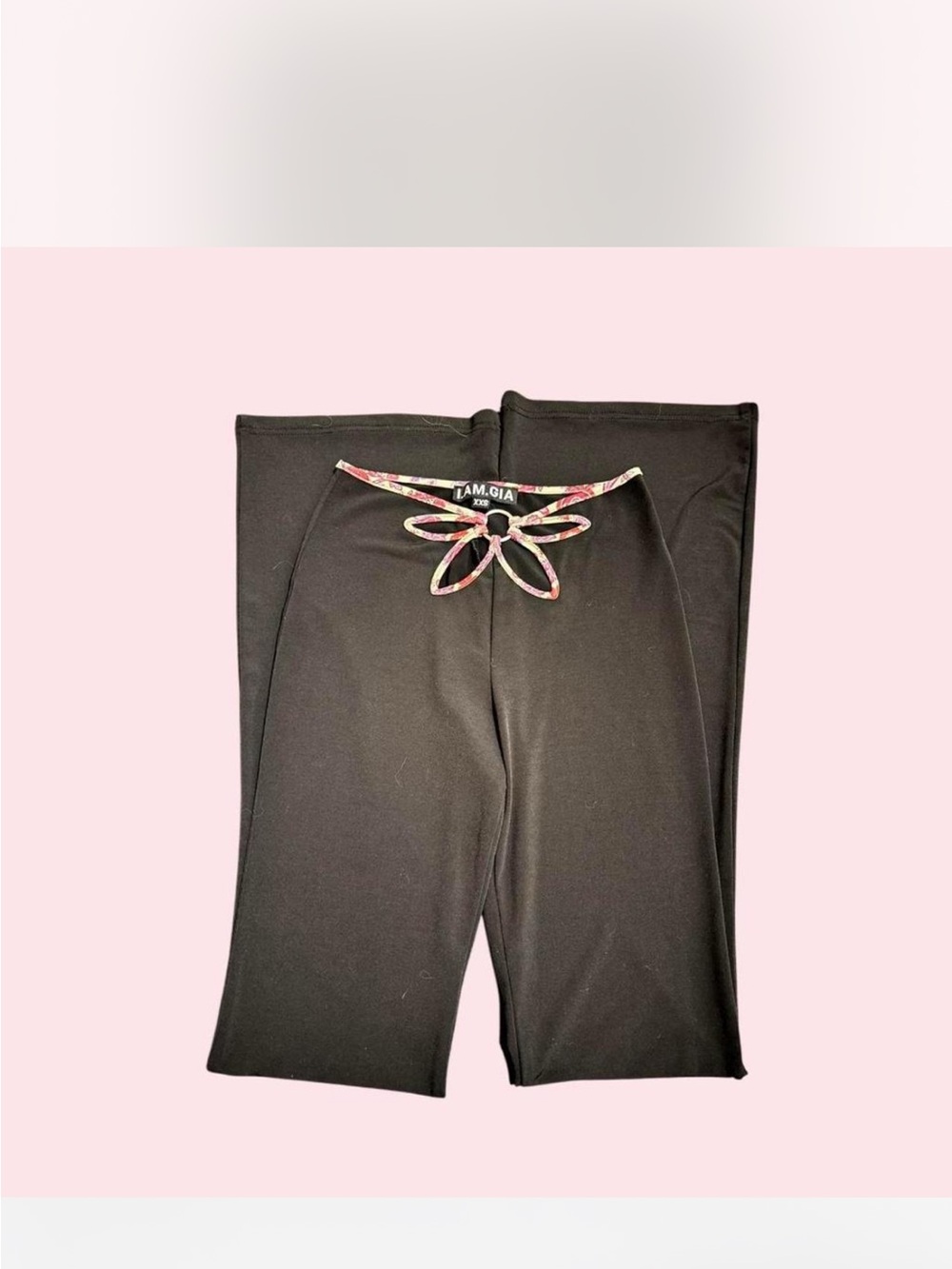 I.AM.GIA Black Leggings with Pink Floral Ring Detail